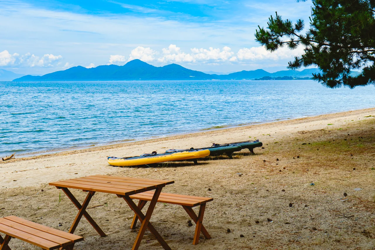 琵琶湖の上でSUP体験